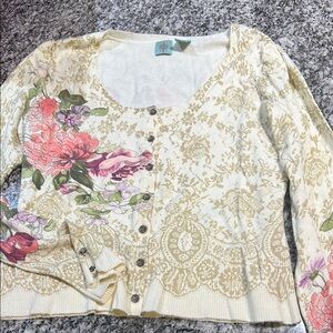 Floral Cream Cardigan Anthropologie HWR M MEDIUM